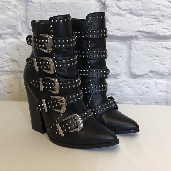 Steve Madden 6 Comet Ankle Boots Women’s Western Strappy Studded Chunky Heels - Picture 2 of 12